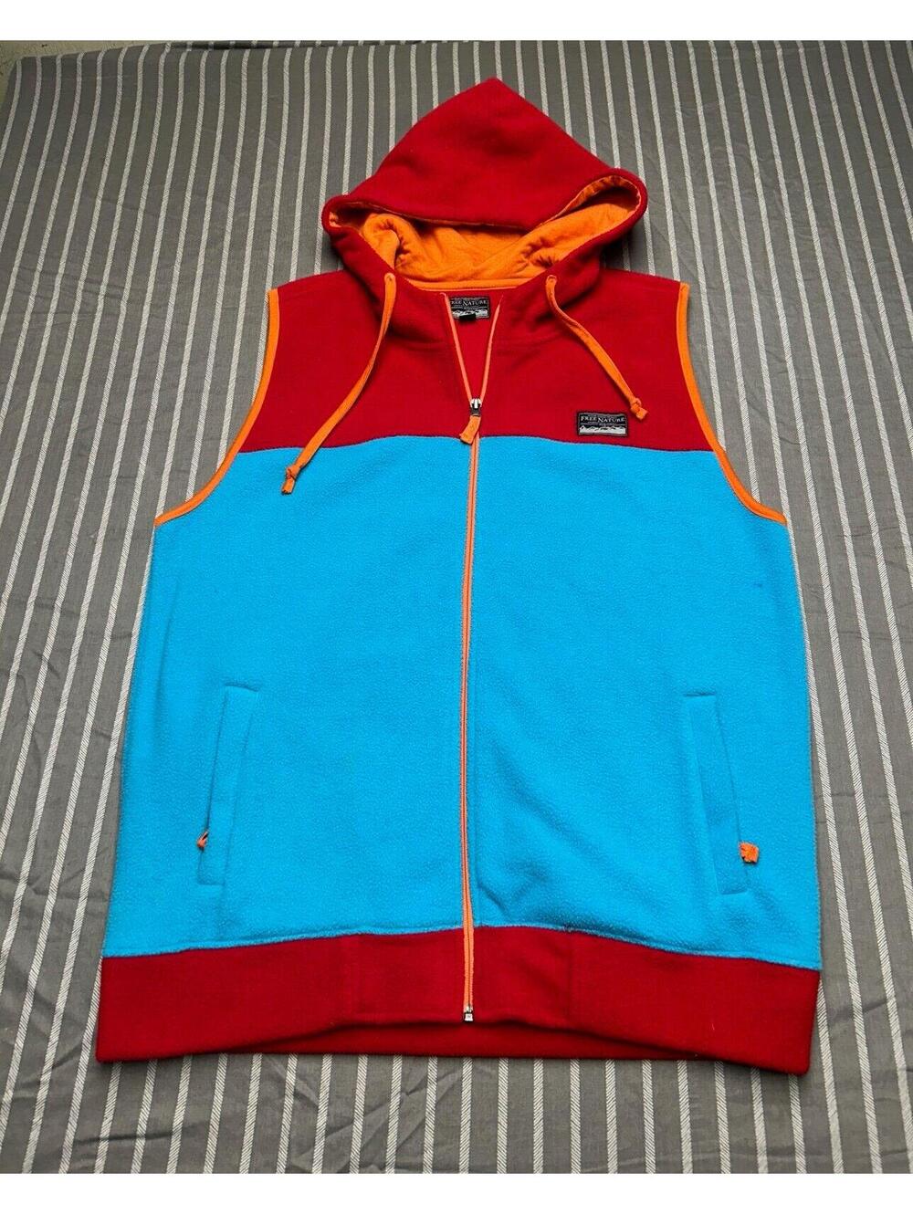 Free Nature Color Block Blue/Red Fleece Zip Up Vest Size S